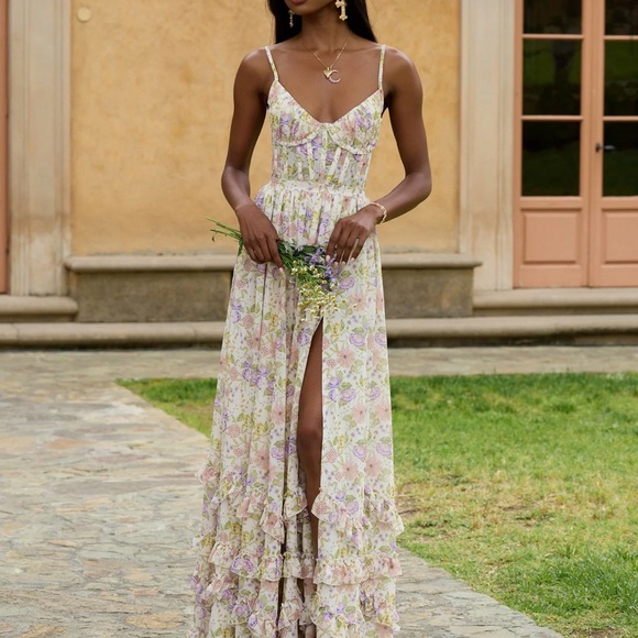 V. Chapman The Carmen Corset Gown Maxi Dress in Cordoba Print Sz 4 - Picture 4 of 6